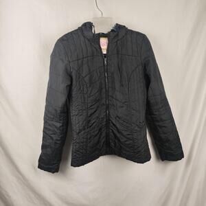 Pink Envelope Jacket Womens Small Black Quilted Hooded Zip Pockets Lightweight